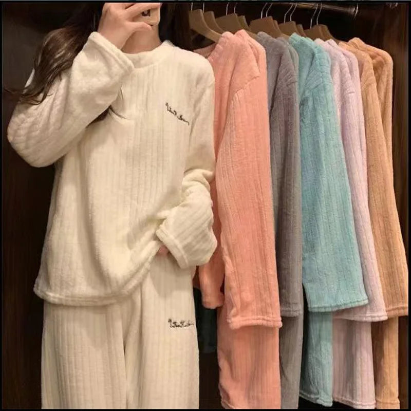 Winter Women'S New Pajamas Homewear Suit Women'S Fall and Winter Warm Clothes Coral Velvet Leisure Pajamas Padded Homewear