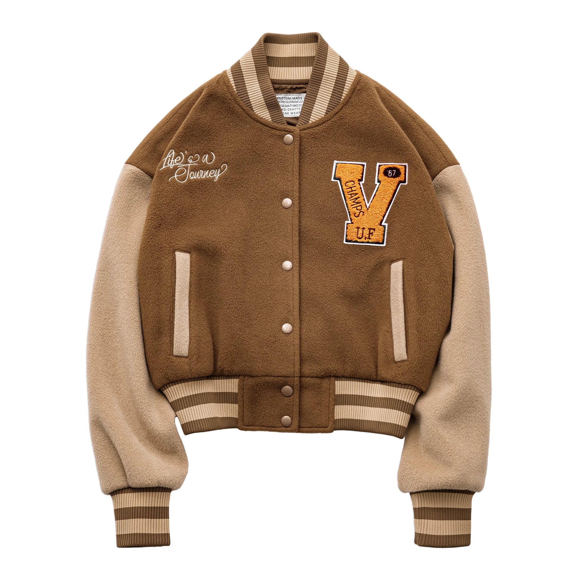 Vintage Collegiate Baseball Jacket with Letter Embroidery Woolen Thicker Short Versatile Coat for Women'S Fall and Winter