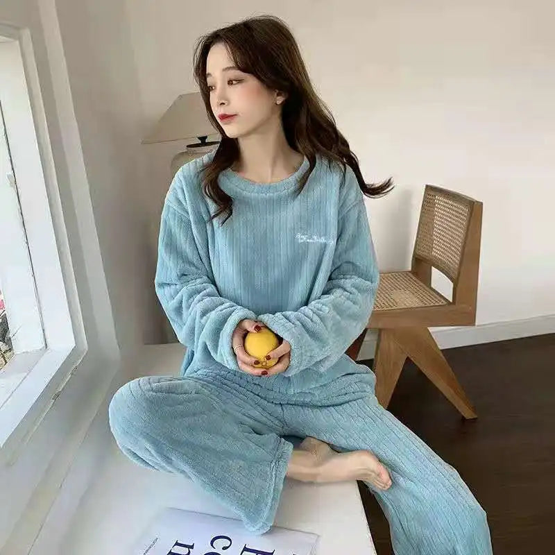 Winter Women'S New Pajamas Homewear Suit Women'S Fall and Winter Warm Clothes Coral Velvet Leisure Pajamas Padded Homewear