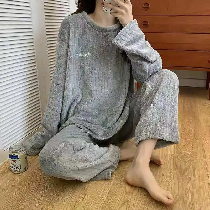 Winter Women'S New Pajamas Homewear Suit Women'S Fall and Winter Warm Clothes Coral Velvet Leisure Pajamas Padded Homewear