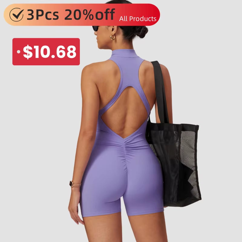 Scrunch Sporty Short Jumpsuit with Bar Suit for Women Fitness Sportswear Gym Jogging Yoga Shorts Set Workout Tracksuit Clothes